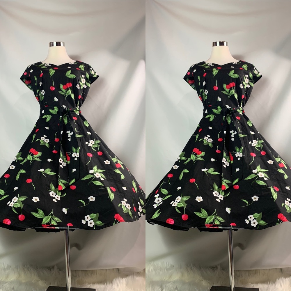 COPY - Retro Belted Cherry Rockabilly Dress